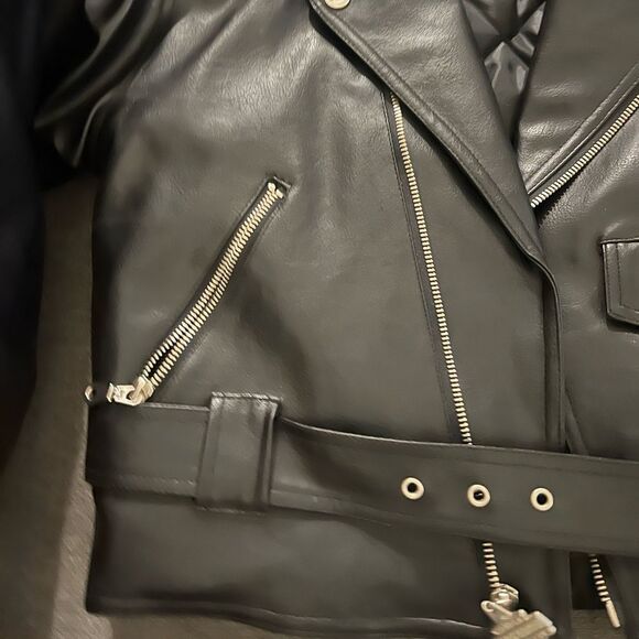 🕶️ Harley Davidson black faux leather moto jacket size small unisex like new - Picture 9 of 14